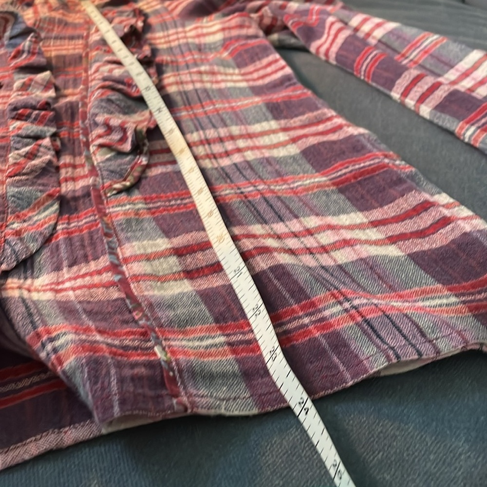 PRETTY IN PLAID 💋💋💋 Sezane ruffle front pink shirt NWOT 36 💕 - Picture 6 of 7